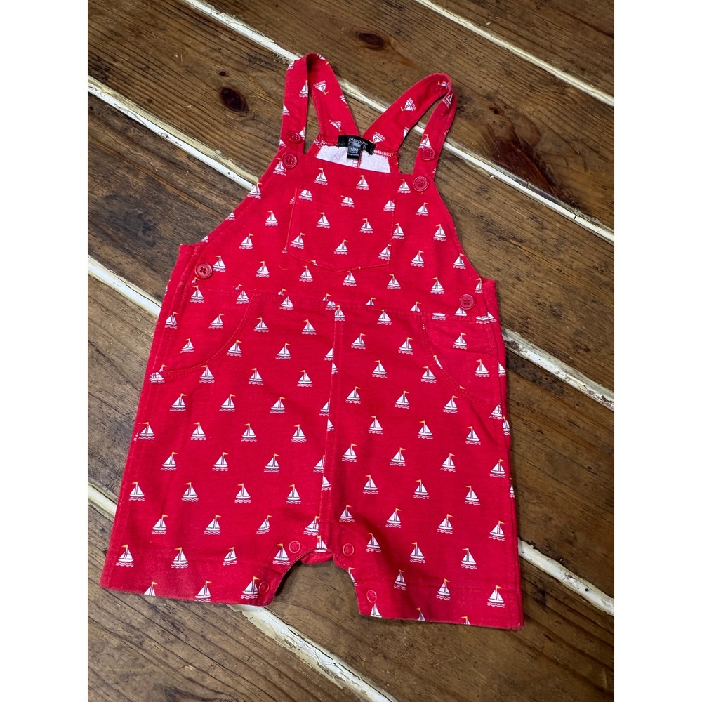 Picapino Baby Red Sailboat Print Shortall Romper Nautical Overalls 18M